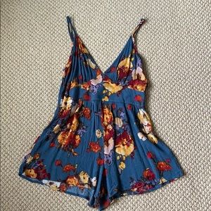 Blue watercolor floral romper